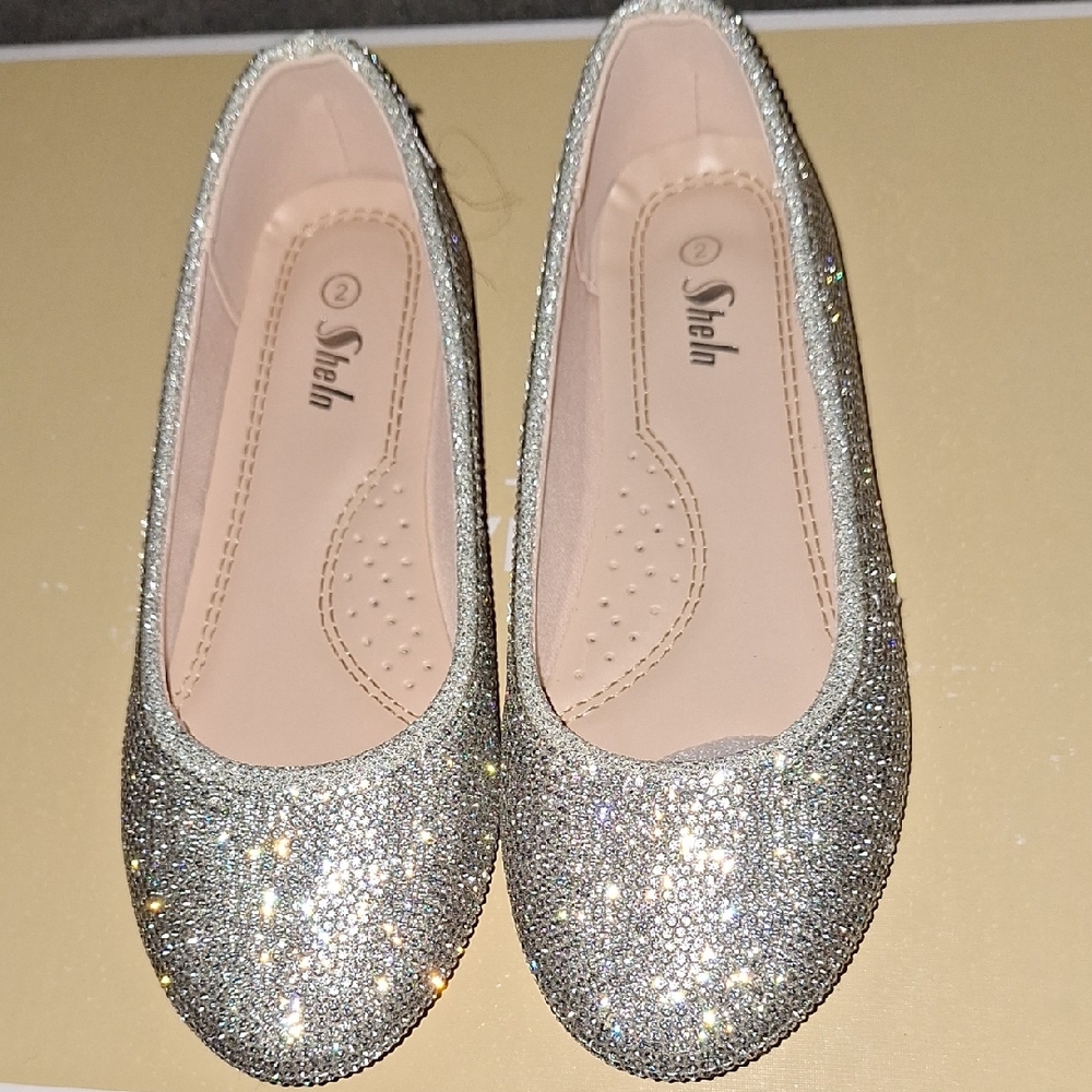 Shein Kids Glittery Silver Ballet Flats